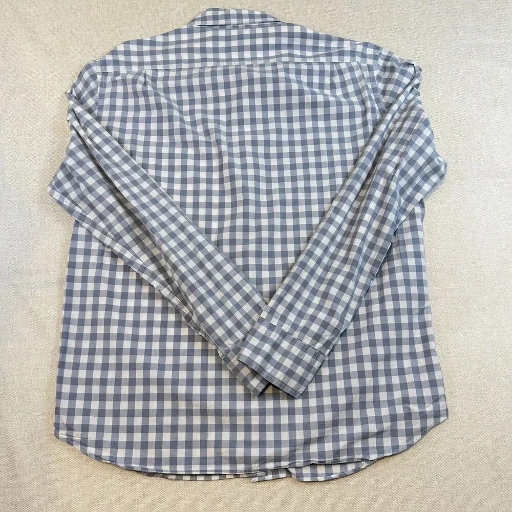 J.Crew Mens Large Slim Fit Blue White Gingham Check Button Down Shirt Cotton
